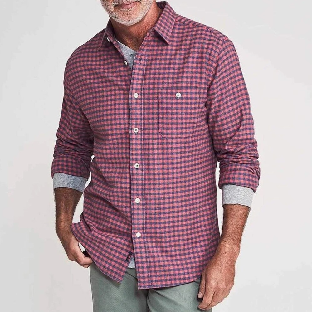 Faherty Stretch Seaview Flannel Shirt Blue Pink Gingham Plaid Cotton‎ Size XXL